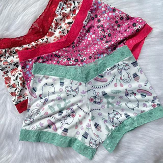 Kit 5 Calcinha Lingerie Shortinho Feminino Estampado Com Renda
