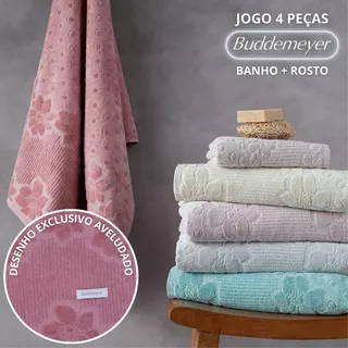 Jogo De Toalha Buddemeyer 100% Algodão 4 Peças 2 Banho E 2 Rosto Aveludada Ótima Absorção Lollipop