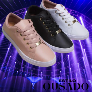 Kit 3 Pares Tenis Feminino Casual Sintético Original Confortavel Barato Sapatenis Basico Dia a dia