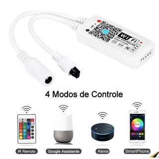 Controlador RGB ou RGBW Wifi App Celular Android Ios Smart Fita Led Colorida 12v 24v com Controle Compatível Google Home Alexa Magic Home