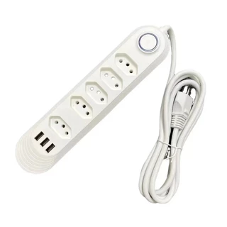 Régua Filtro de Linha Extensão de Tomada 5 Tomadas de 3 Furos e 3 Usb Filtro de Linha com Cabo de 1,8M Bivolt