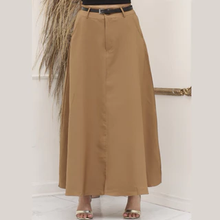 Saia Longa Feminina com bolso e cinto de brinde Moda evangelica Saia Longa Rodada Alfaiataria mais um cinto