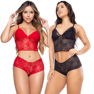 Kit 2 Conjunto Renda Espera Marido Feminino Sensual Com Forro Sem Bojo Langerie Baby Dool Sexy Império da Moda Íntima Promoção