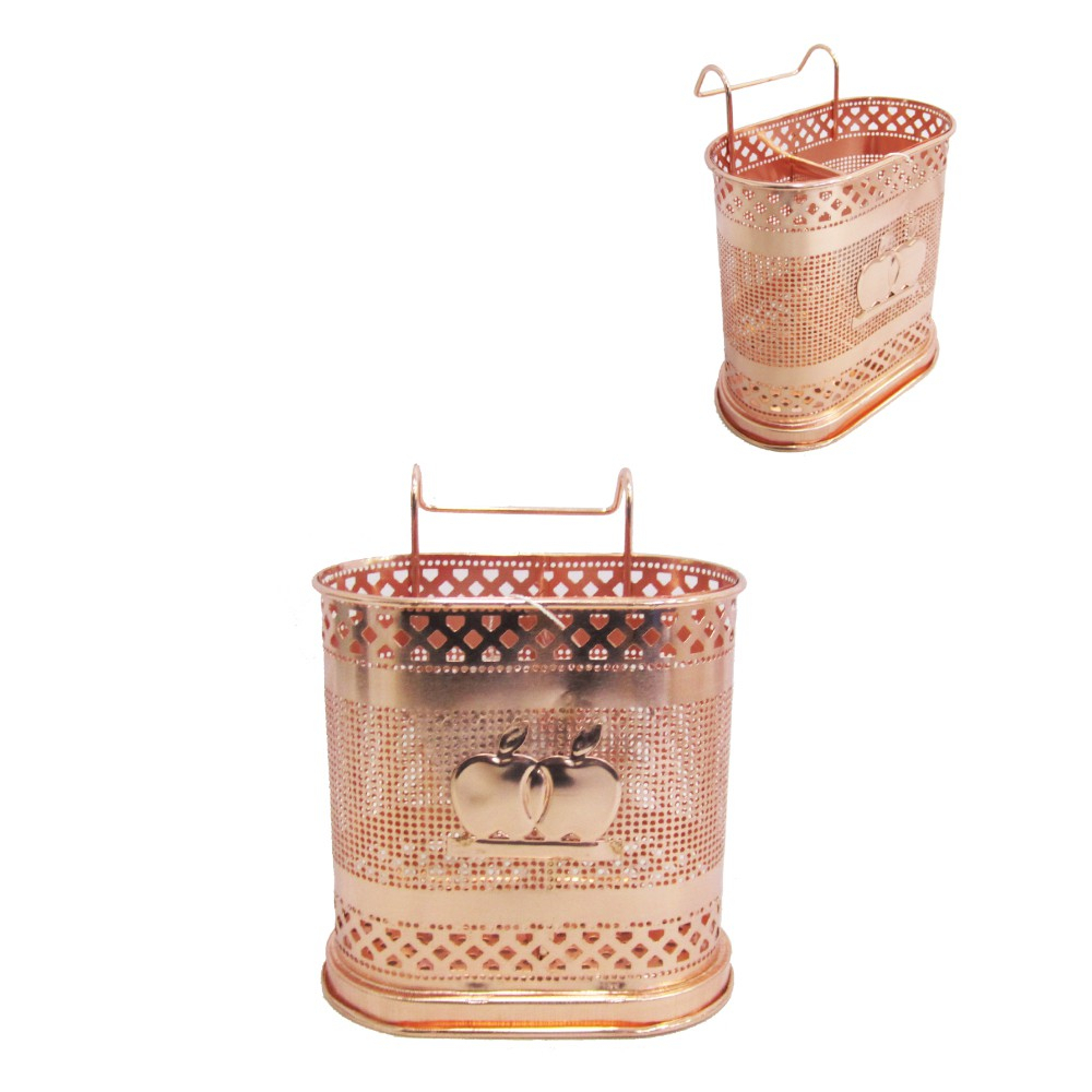 PORTA/ESCORREDOR DE TALHER METAL OVAL COM 2 DIVISORIAS ROSE GOLD 20X16,5CM