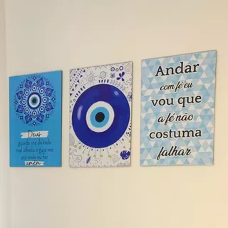 Kit 3 Quadros decorativos Olho Grego de Mdf em Alta Qualidade