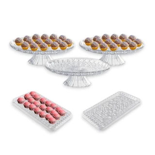 Kit Lapidado - 3 Boleira 23cm+2 Bandeja Lapidado Luxo