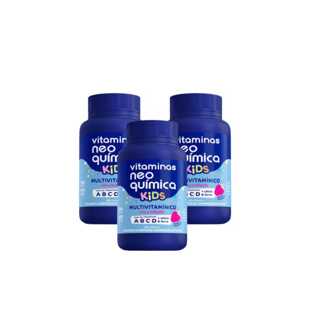 Kit 3x Vitamina Neo Química Kids 60 Cps Mastigável Morango | Shopee Brasil