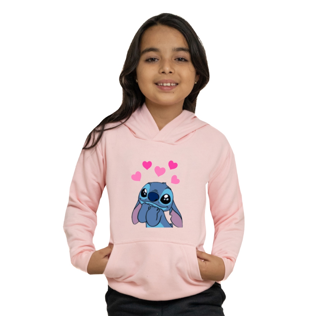Blusa De Frio Infantil Lilo Stitch Coração Moletom Menina