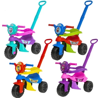 Triciclo Passeio Infantil Com Alça Carrinho Colorido