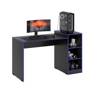 Mesa Gamer EE Escrivaninha com Nichos Azul e Preto