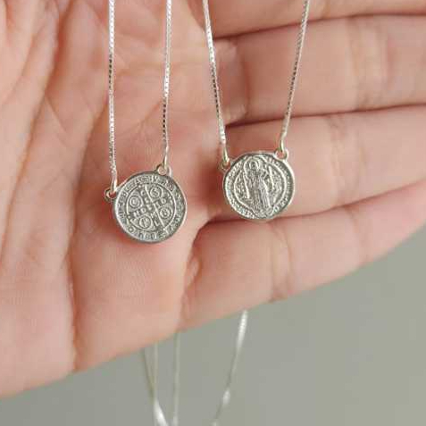 Escapulário Unissex Medalha De São Bento Prata 925 Original