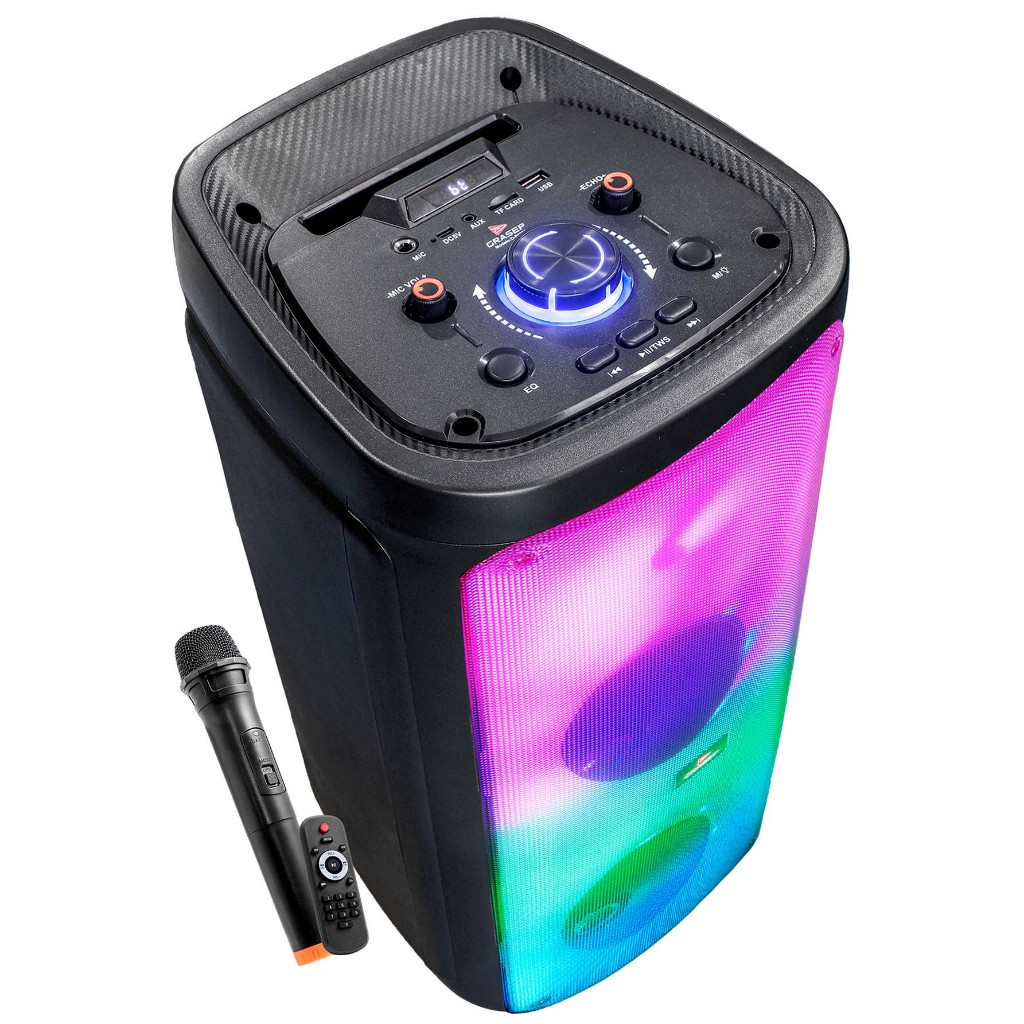 Caixa De Som Grande Torre Ultra Alta Bluetooth TWS Microfone Karaokê Controle Led RGB Entrada Auxiliar Micro SD