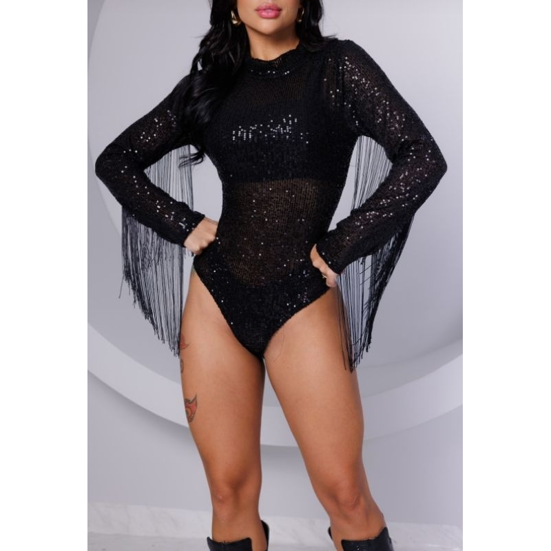 Body Franja Paetê Luxo Boiadeira Cowgirl Country