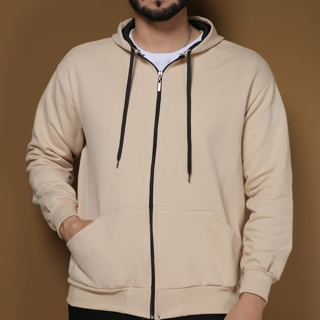 Jaqueta Masculina Básica Cor Sólida Moletom Com Capuz Bolsa Com Zíper