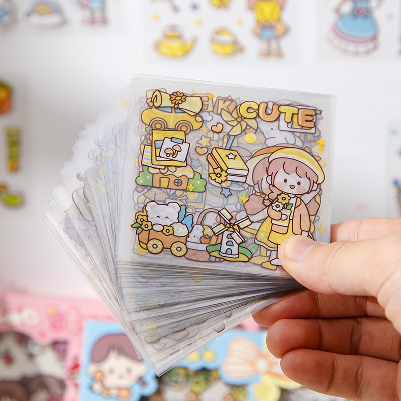 Cartela de Adesivo Transparente À Prova D'água 6x6 cm | Impermeável | Papelaria Fofa Kawaii