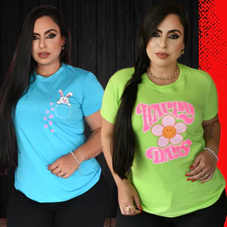 KIT 4 Camisetas camiseta T-shirt blusas blusas Feminina 100% Algodão Estampada Manga Curta Gola Redonda
