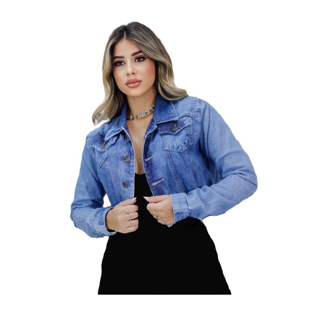 Jaquetinha Cropped Jeans Feminina Manchada - Coleção Divas