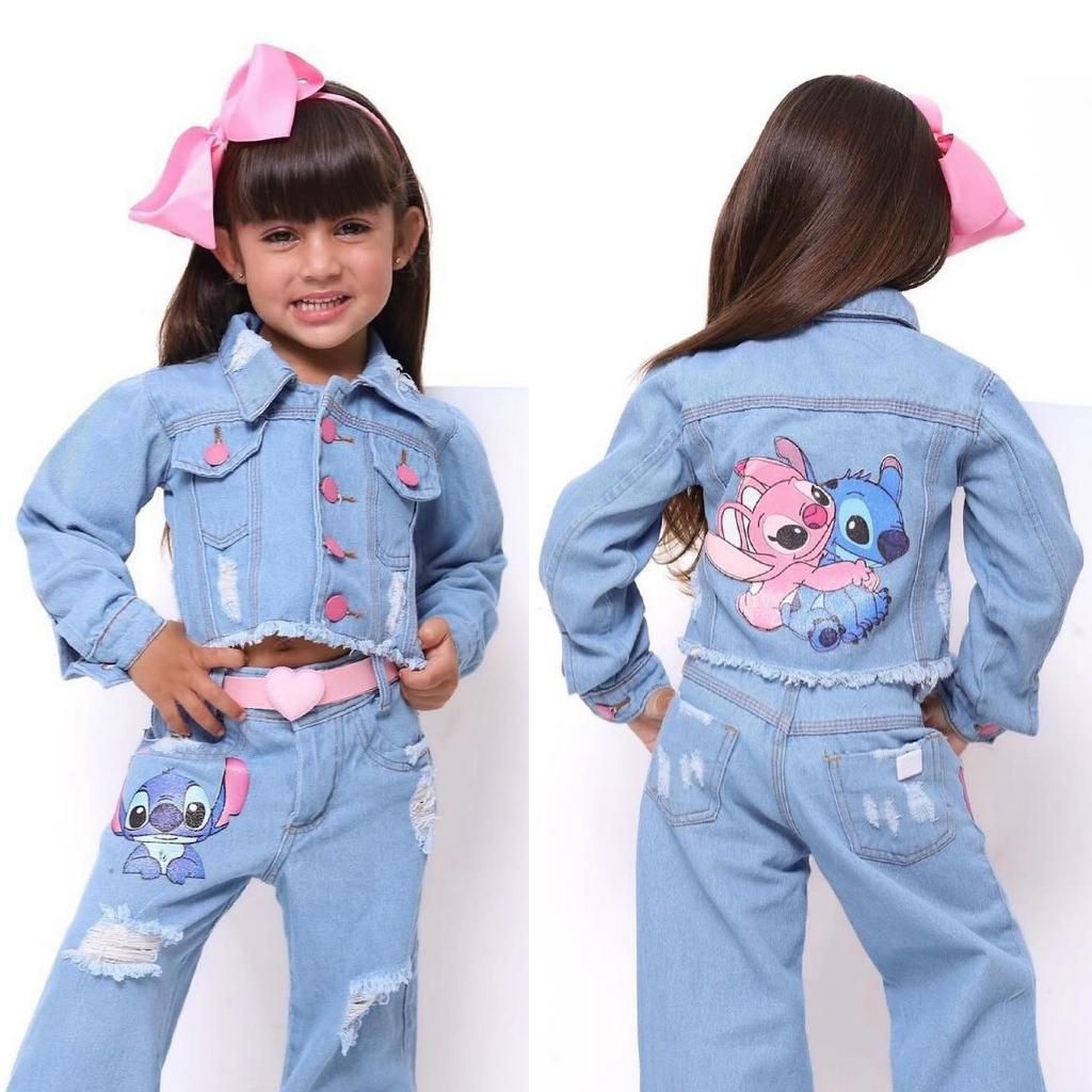 Jaqueta Jeans Infantil Stitch Moda Blogueirinha Tendência Tamanho