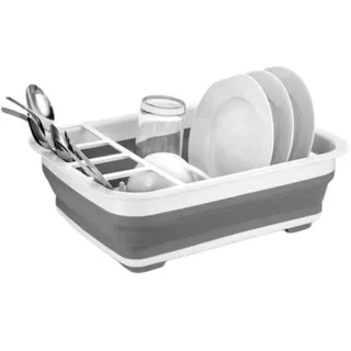 Escorredor Louças Prato Talheres Silicone Retrátil Dobrável até 8 Pratos e Mais 4 Divisoes