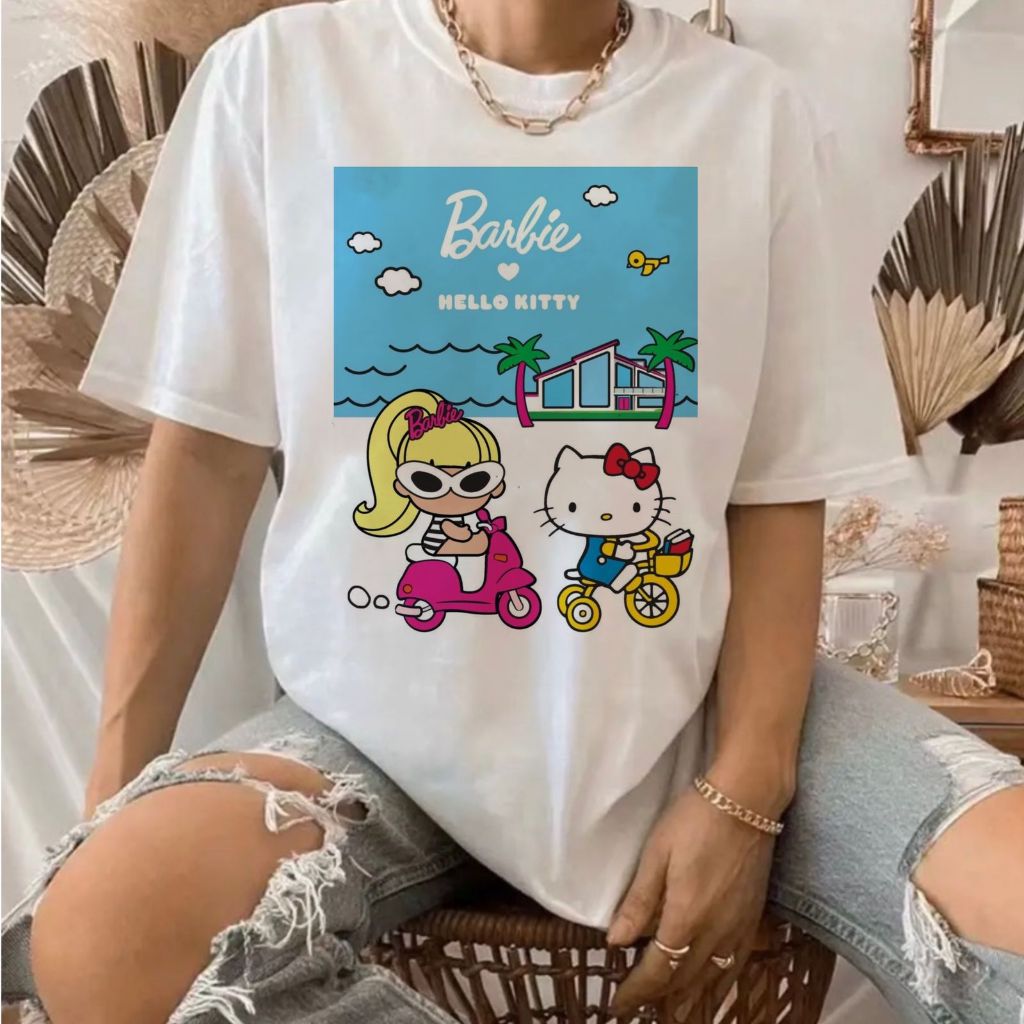 Camiseta Barbie x Hello Kitty Edição Limitada blusa feminina masculina girl meninas camisa garota desenho fofo divertido