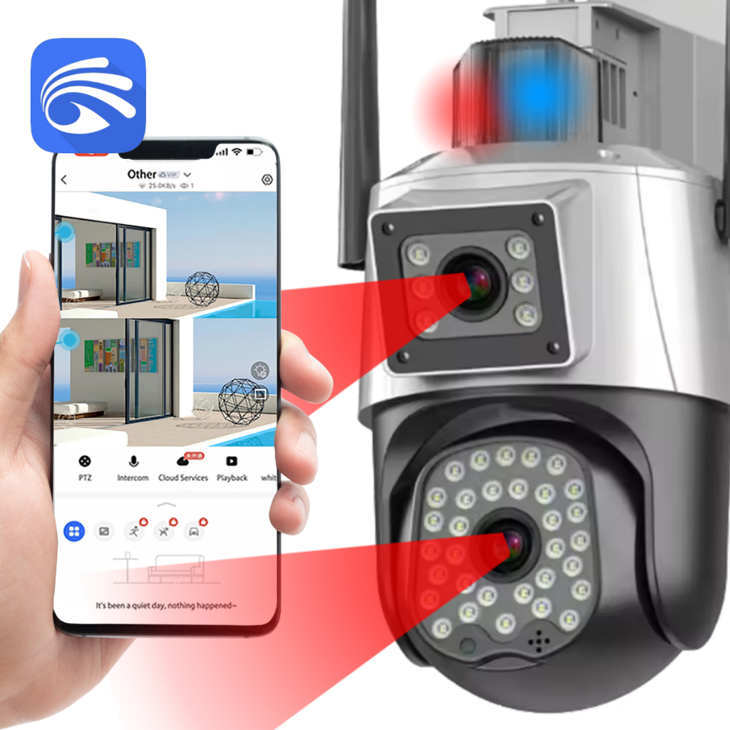 Câmera Segurança Wifi IP Dupla Lente Yoosee Visão Noturna Uso Externo Prova D'água