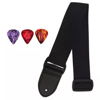 Correia Talabarte Violão Baixo Guitarra Viola - TL01-PRETA com 3 Palhetas
