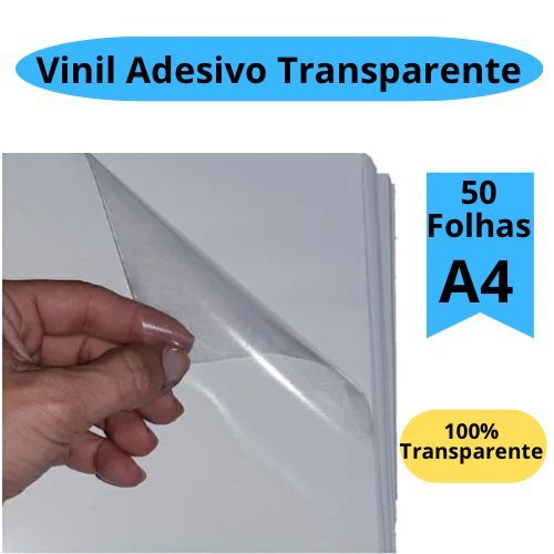 Vinil Adesivo A4 150g 50 folhas Transparente Brilhante Jato de Tinta A ...