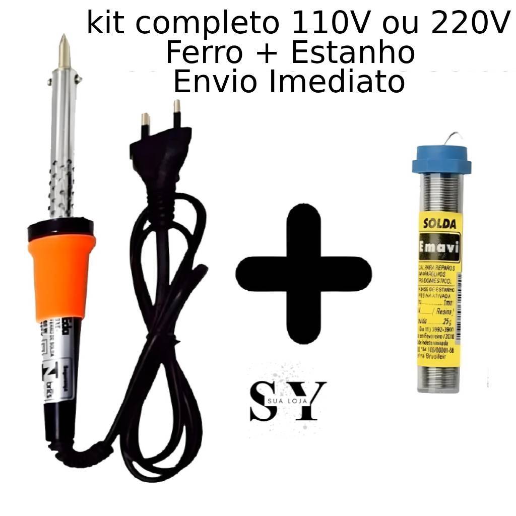 Kit Máquina de Solda Portátil: Ferro de Soldar 60W 110v ou 220v + Tubo de Estanho 25g