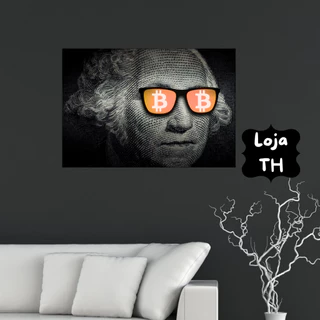 Quadro Decorativo 1 Peça 60x40 Nota Do Dólar Com Óculos De Bitcoin Imagem Na Horizontal | Quadro de Decoração Para Quarto, Sala, Escritório