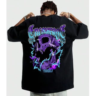 Camiseta Oversized Algodão Streetwear Caveira Unissex
