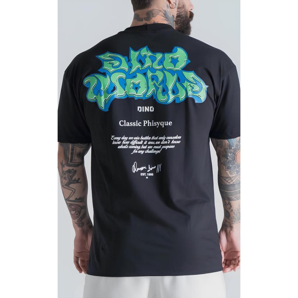 Camiseta Oversized Academia Treino Confortavel Dino World Modelo Novo Estampado