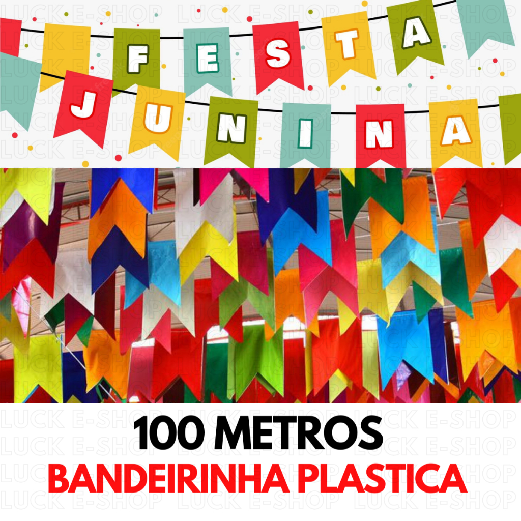 Kit 100 Metros Bandeirinhas Festa Junina / São João Bandeirola Plástico Colorido - Resistente a Água