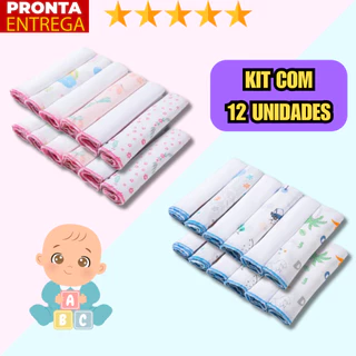 12 Unidades Pano de Boca Bebe Fralda de Boca Babete 100% Algodão 30cm x 30cm em Oferta na Shopee