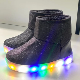 Bota Galocha LED Glitter forrada com Veludo Inverno para meninas com brilho