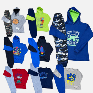 03 Conjuntos de moletom infantil masculino 6 peças = 3 moletons(1 C/Capuz e 2 S/Capuz) + 3 calças