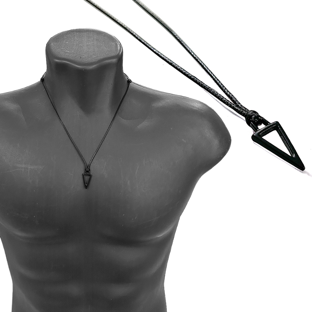 Colar Masculino Pingente Triângulo Fio Encerado Ajustável Longo Cordão ...