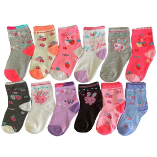 Kit 12 Pares de Meias Infantil menina 2-10 anos Colorida