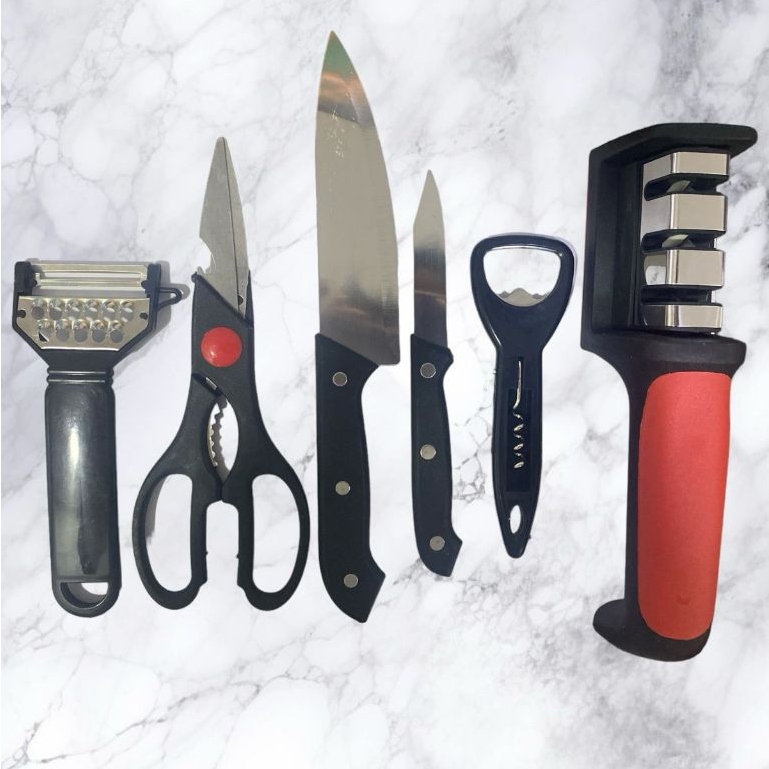 Kit Faca Cozinha com Tesoura Abridor e Amolador