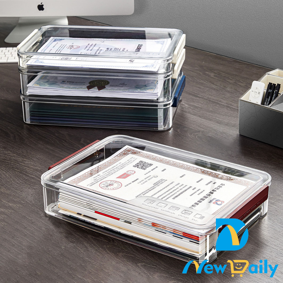 Caixa de armazenamento de documentos, organizador de ficheiros de gaveta em casa e organizador de arquivos de escritório, caixa de exposição visual transparente à prova de pó. BC-65/BC-66