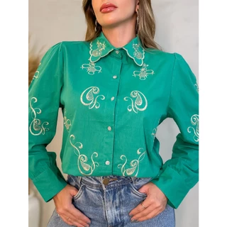 Camisa Feminina Social Manga Bufante Longa Lisa Moda 3RD SD910