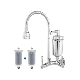 Torneira com Filtro Cozinha Gourmet Flexível Parede 1/4 de Volta + Refil
