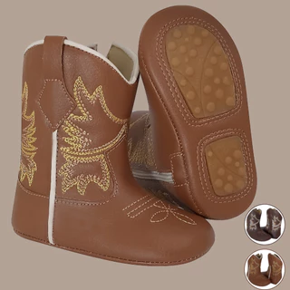 Bota Texana Country Masculino Infantil Menino Western Bordada Sem Salto Cano Alto Bico Redondo
