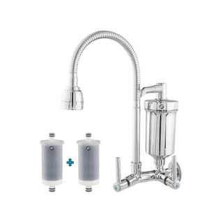 Torneira com Filtro Cozinha Gourmet Flexível Parede 1/4 de Volta + 2 Refil