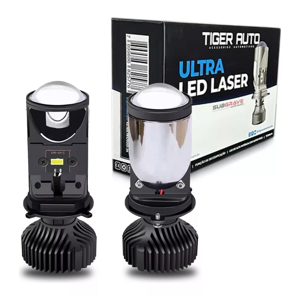 Par Farol Ultra Led Lâmpada H4 Mini Projetor Laser 6500k Forte Tiger