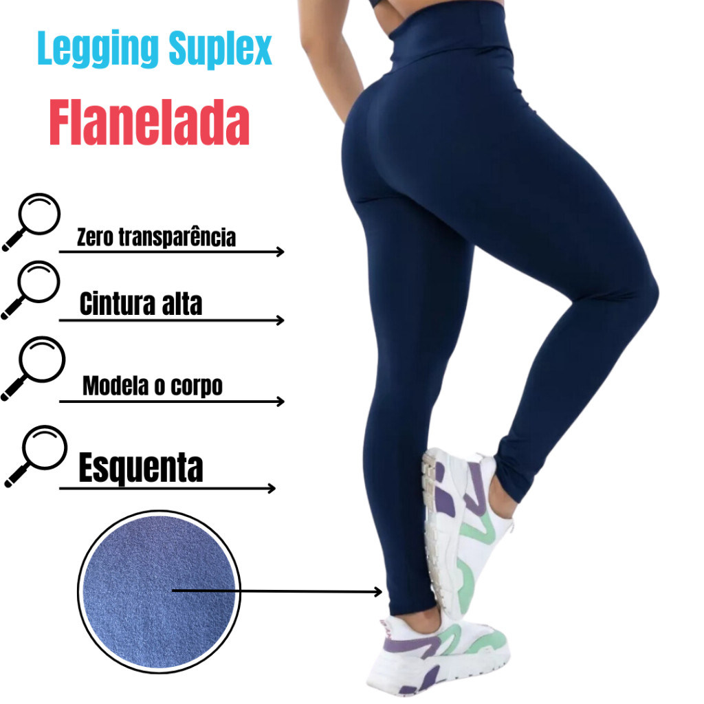 Calça Legging Flanelada Suplex Feminina Grossa Forrada Cintura Alta