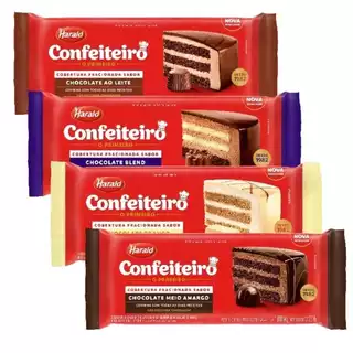 Promoção!! kit 2 barras chocolate harald confeiteiro 1kg ao leite branco meio amargo blend