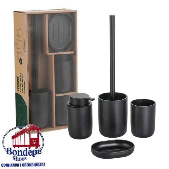 Kit Banheiro Lavabo Saboneteira Acessorios Conjunto com 4 peças Preto - Mood