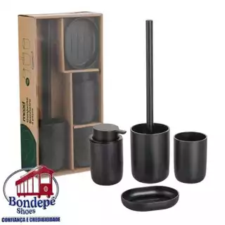 Kit Banheiro Lavabo Saboneteira Acessorios Conjunto com 4 peças Preto - Mood