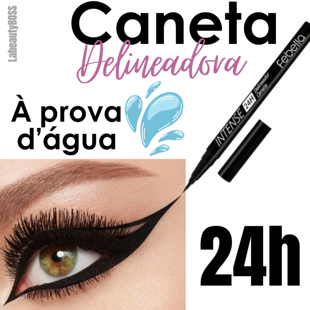 Caneta Delineadora Preta Ponta Fina Febella Intense 24h à prova d'água ...