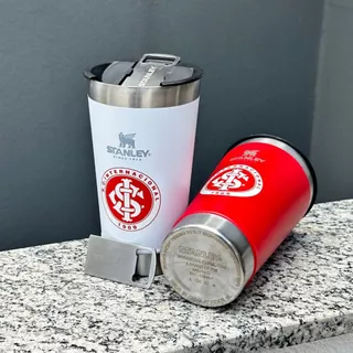 Copo Térmico com logo Inox 473 ml Cores / Tampa e abridor { 5h gelado } branco , vermelho